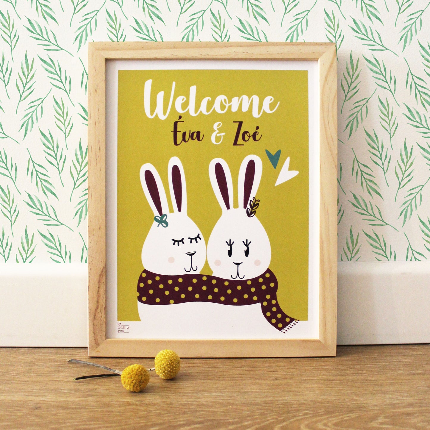 Affiche bébé animal - Lapin jumelles